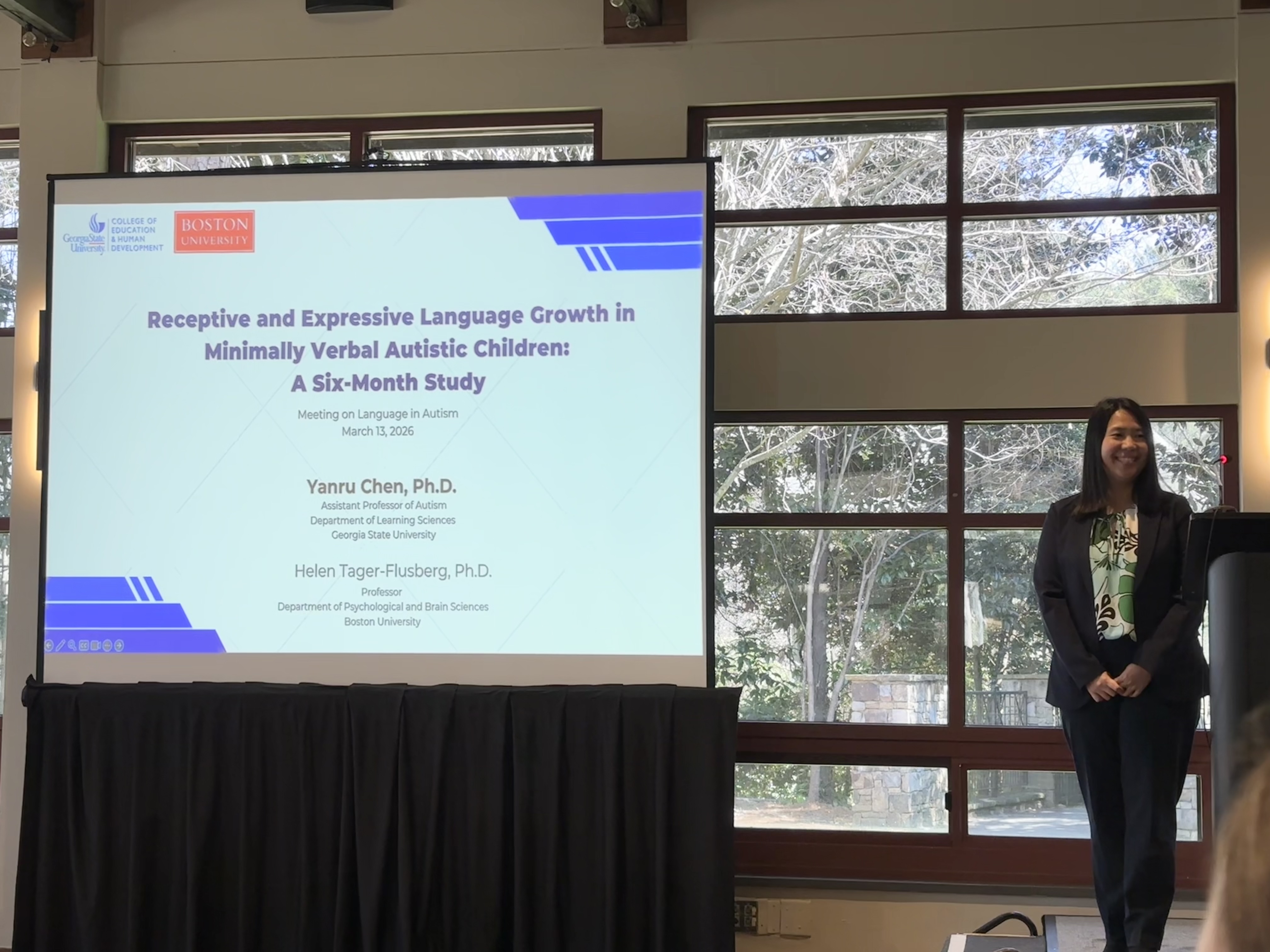 Dr. Yanru Chen presenting at the Meeting on Language in Autism
